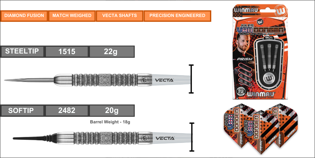 AUTOGRAPHED Jules van Dongen Winmau Darts